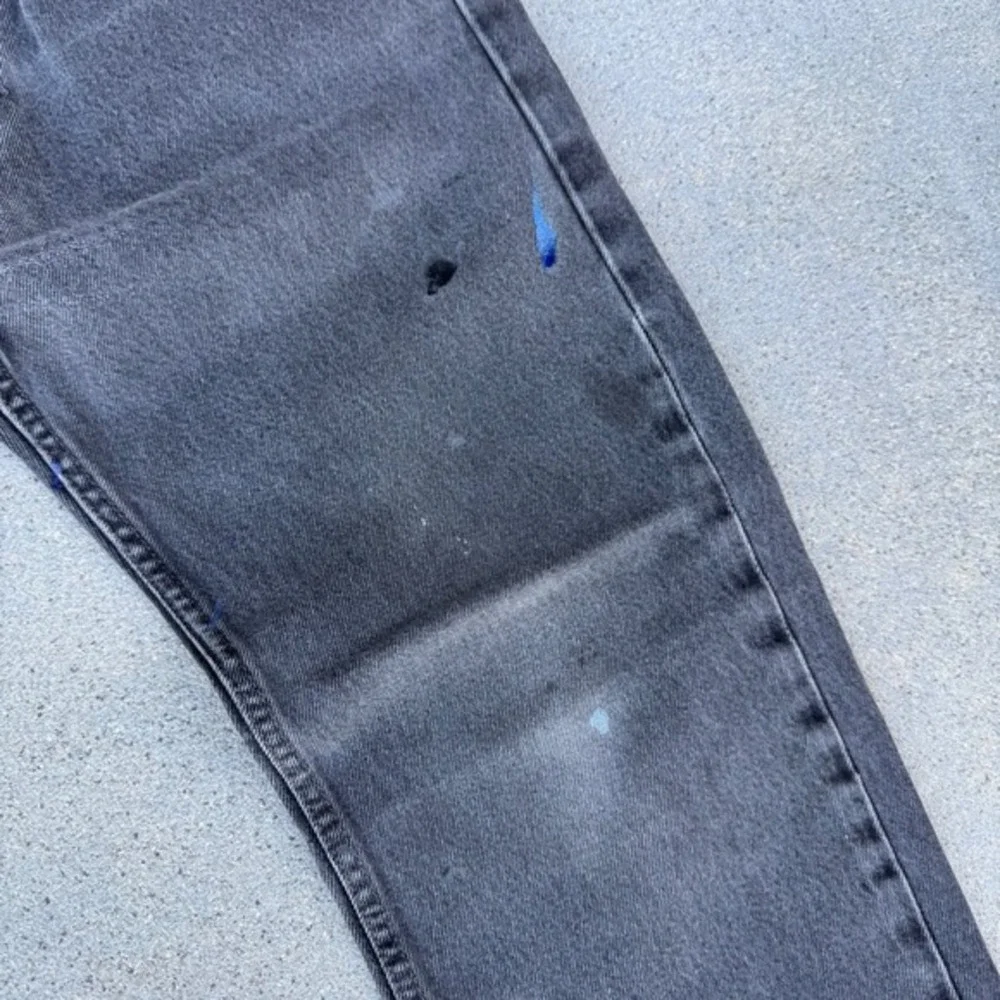 Levis 505 Mens Jeans 34x34 Faded Black Distressed Button Fly‎